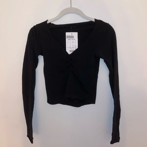 Brandy Melville Black Long Sleeve Ruched Top